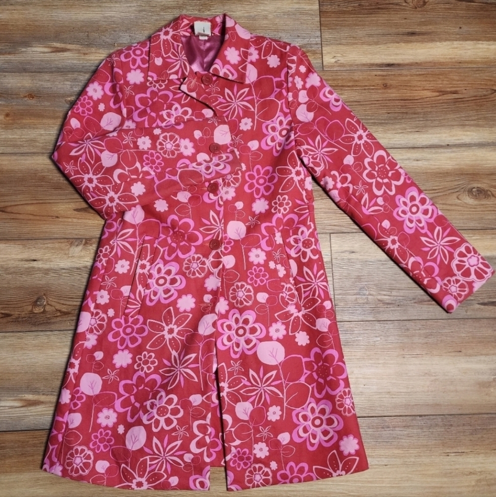 Garnet Hill Raincoat Womens S Pink Floral